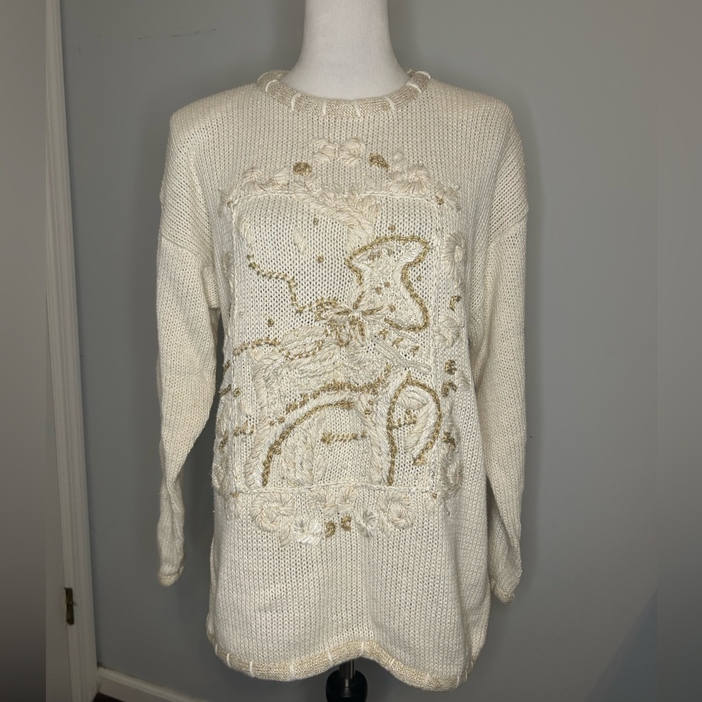 Vintage Work in Progress Crew Neck with Metallic and Pearl Embellishment